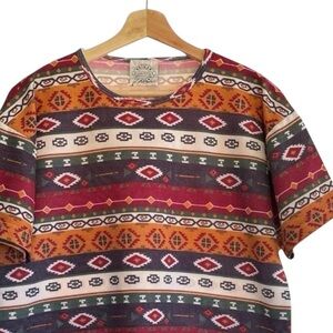 Vintage Erika and Company 90s Multicolor Southwestern Aztec Design Tee